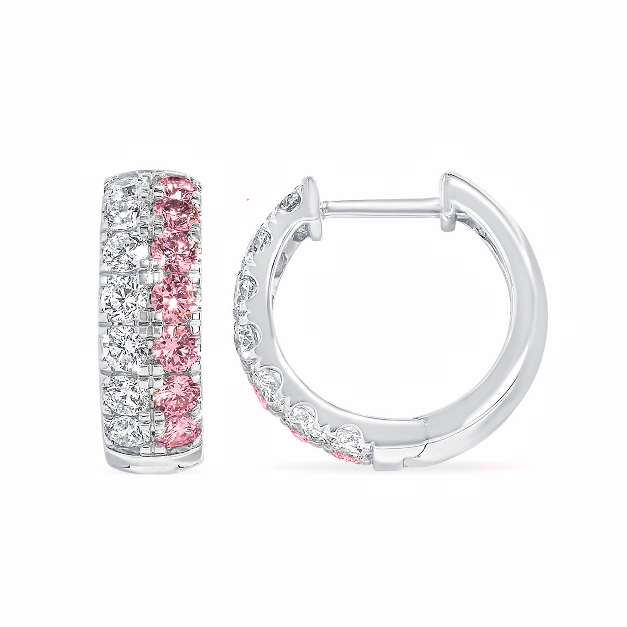 Pink & White Diamond Hoop Earrings