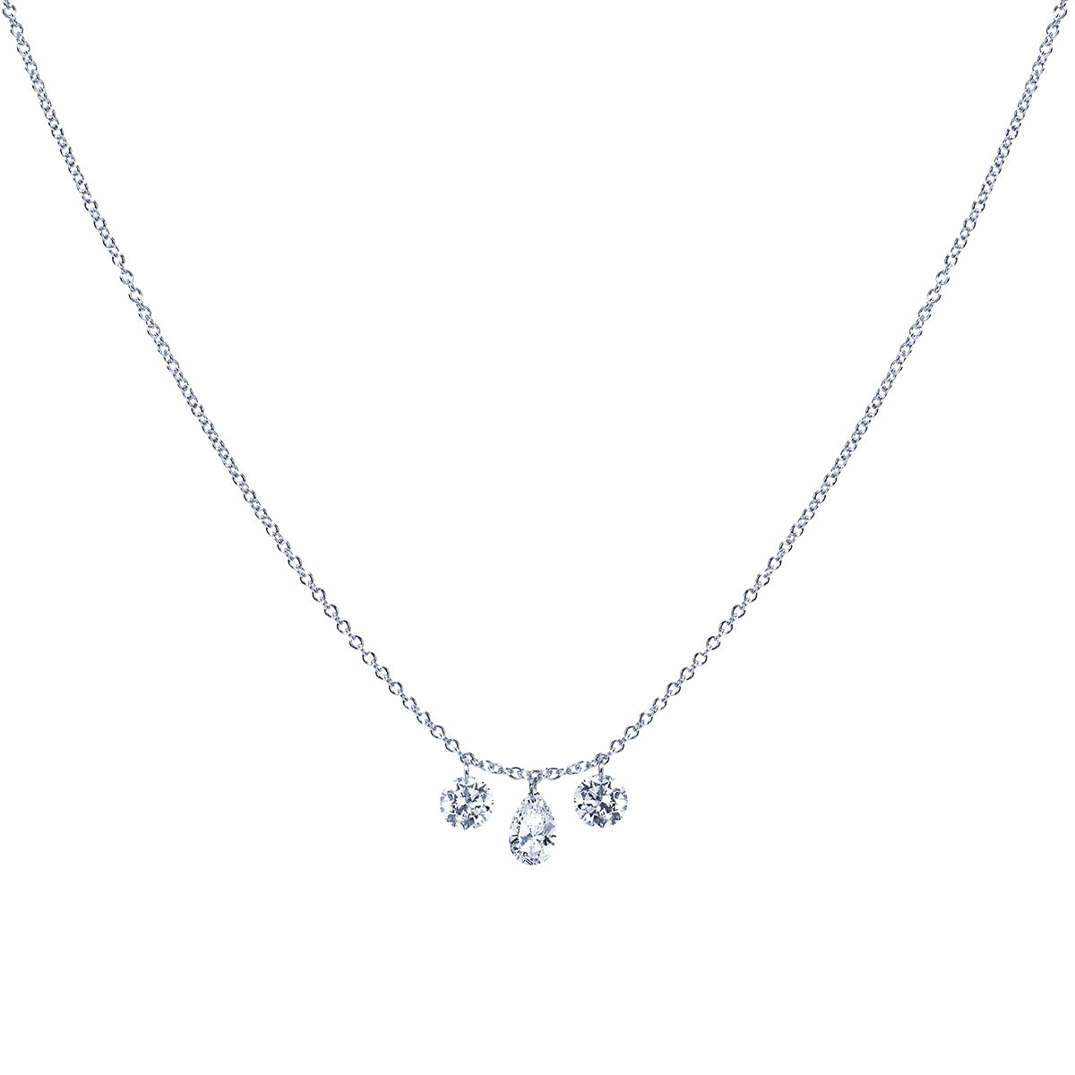Round & Pear Diamond Trio White Gold Necklace