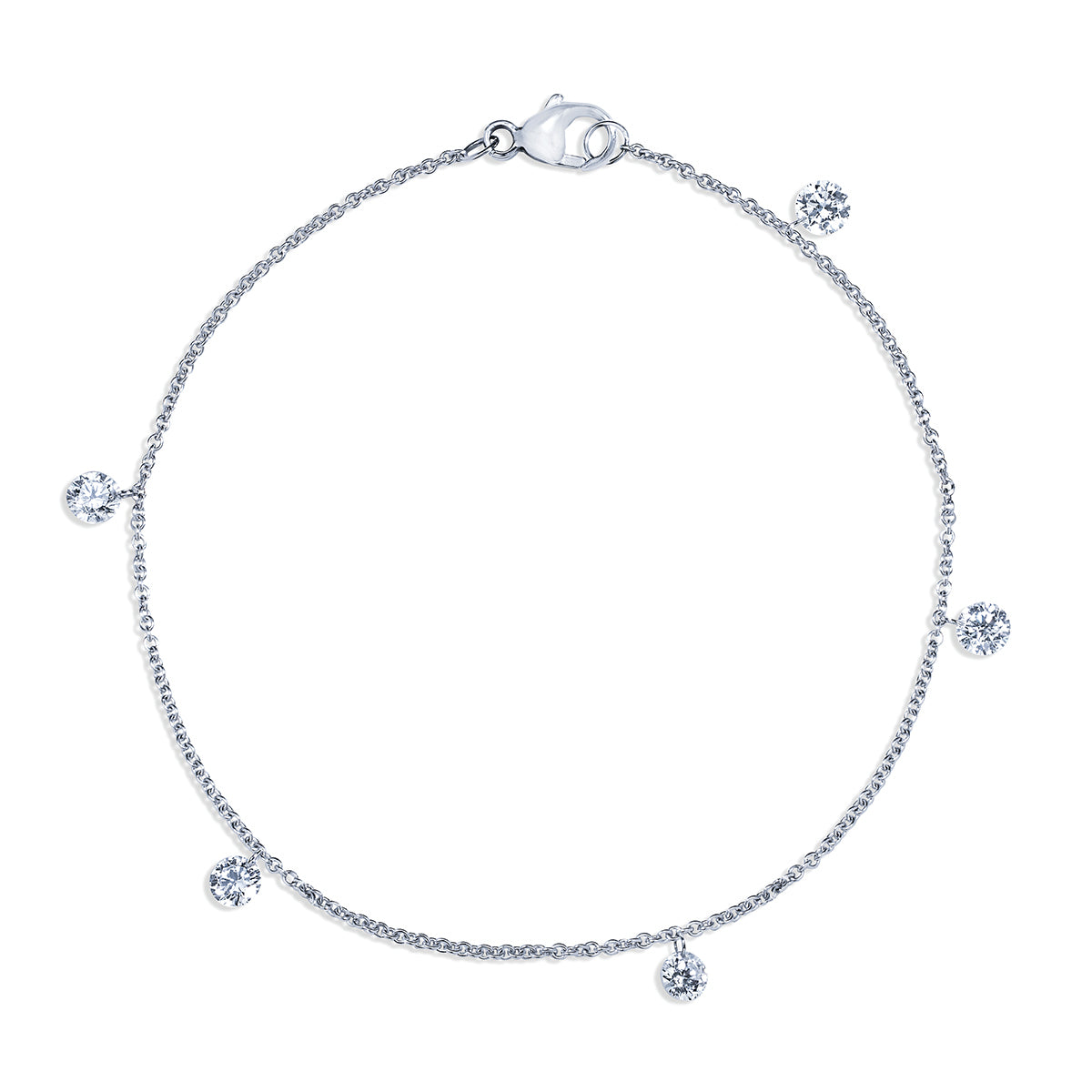 Round Diamond Charm White Gold Bracelet