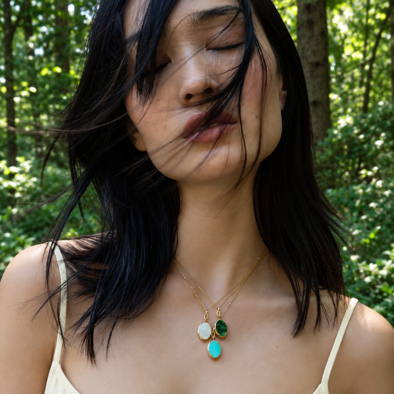 "Elle" Turquoise Stone Slim Locket Necklace by Monica Rich Kosann