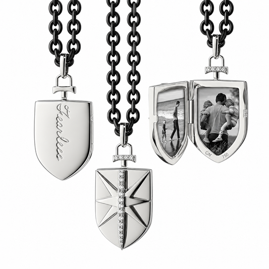 Fearless Shield Locket with White Sapphires by Monica Rich Kosann