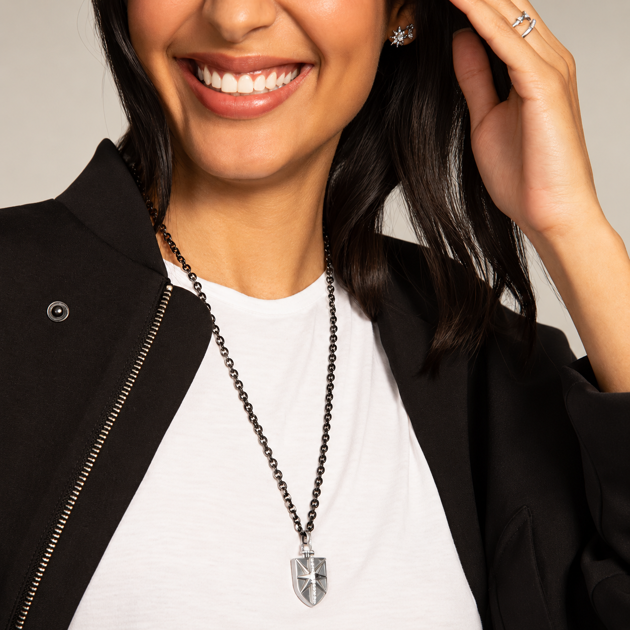 Fearless Shield Locket with White Sapphires by Monica Rich Kosann