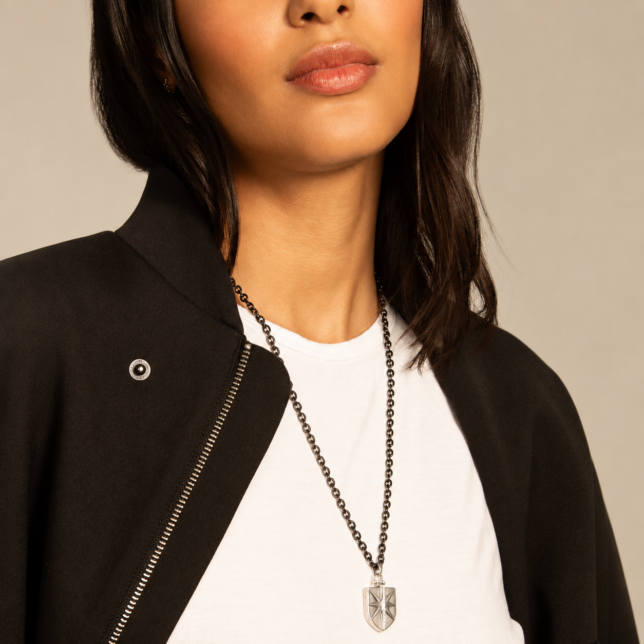 Fearless Shield Locket with White Sapphires by Monica Rich Kosann