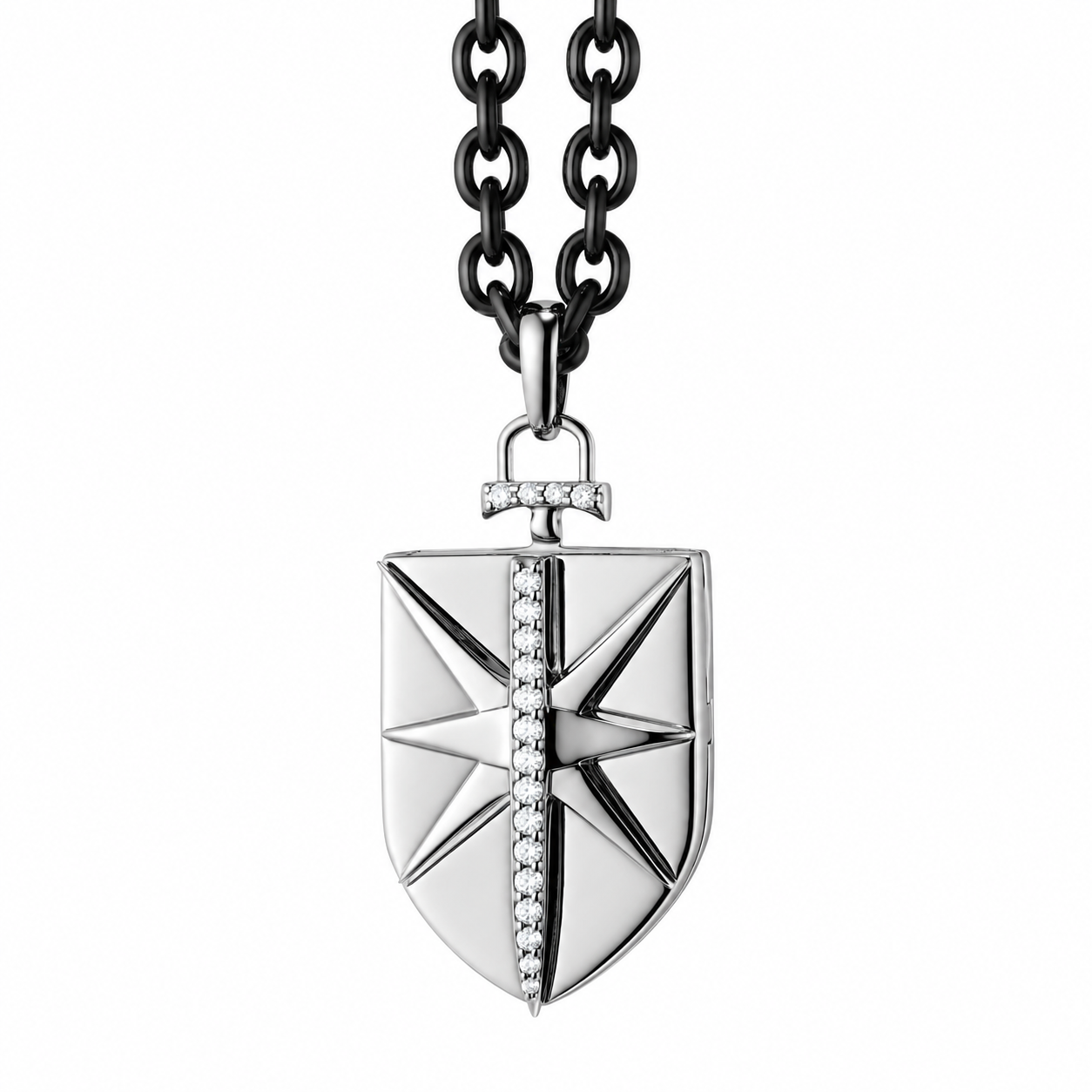 Fearless Shield Locket with White Sapphires by Monica Rich Kosann