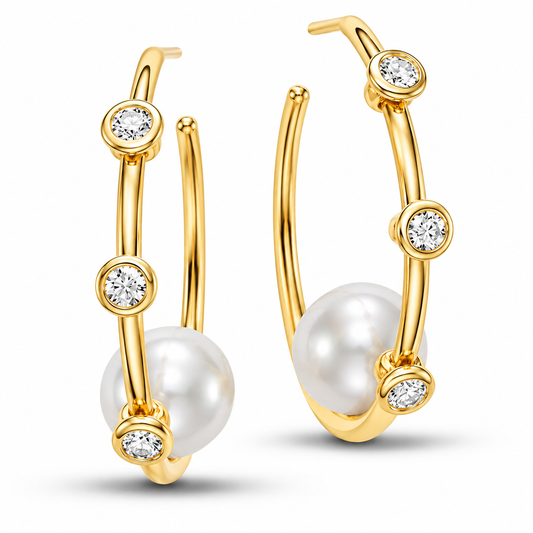 Freshwater Pearl and Diamond Hoop Earrings by Mastoloni