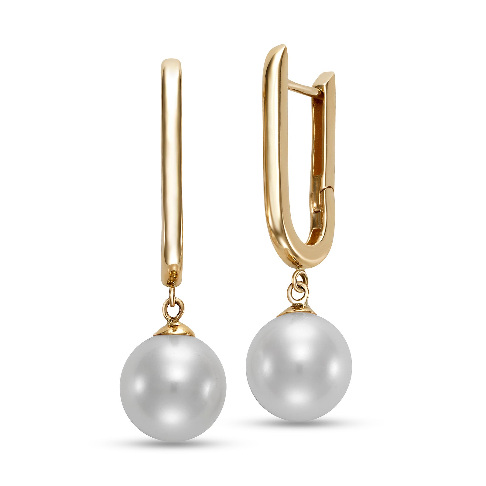 Freshwater Pearl Drop Gold Hoop Earrings by Mastoloni