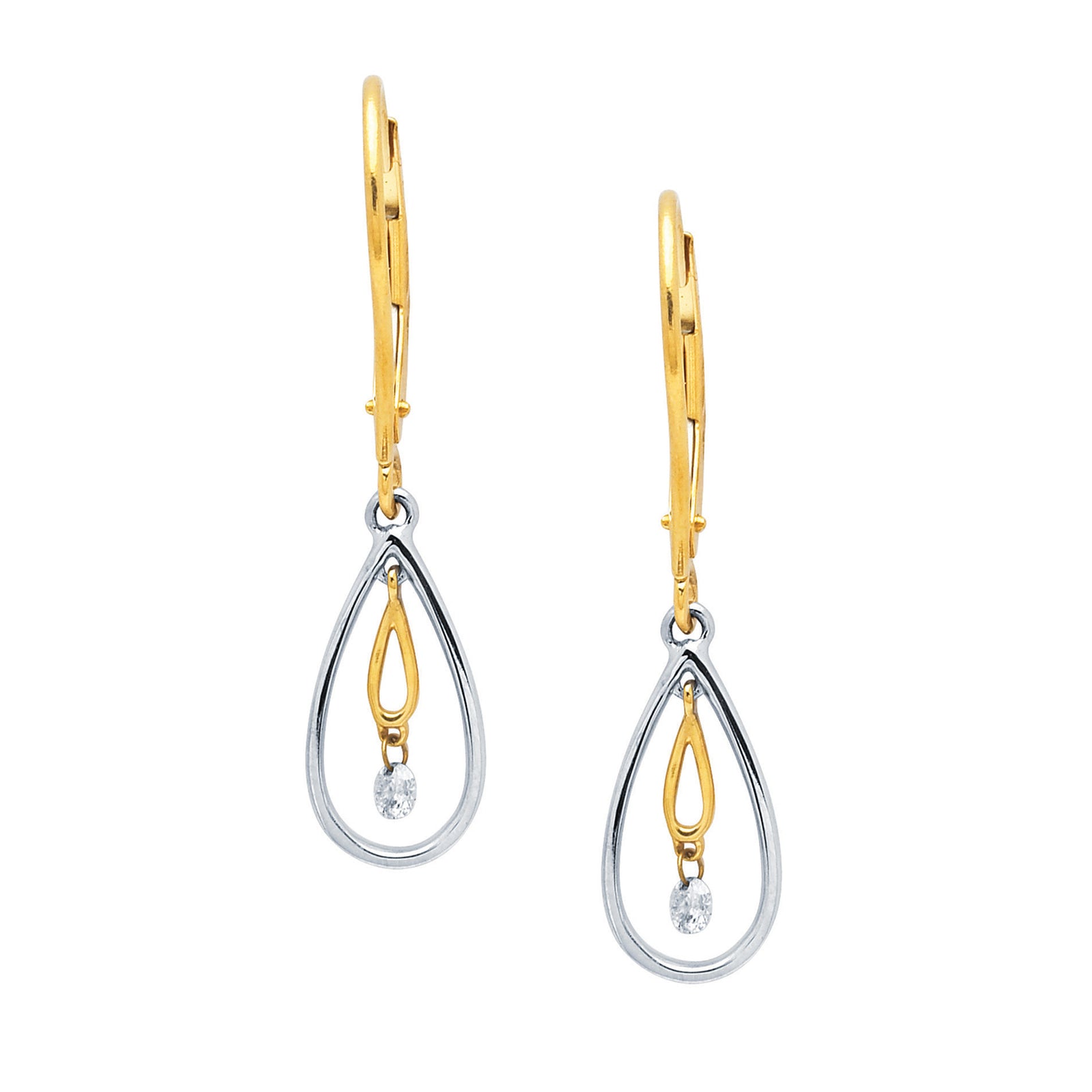 Two-Tone Teardrop Diamond Earrings