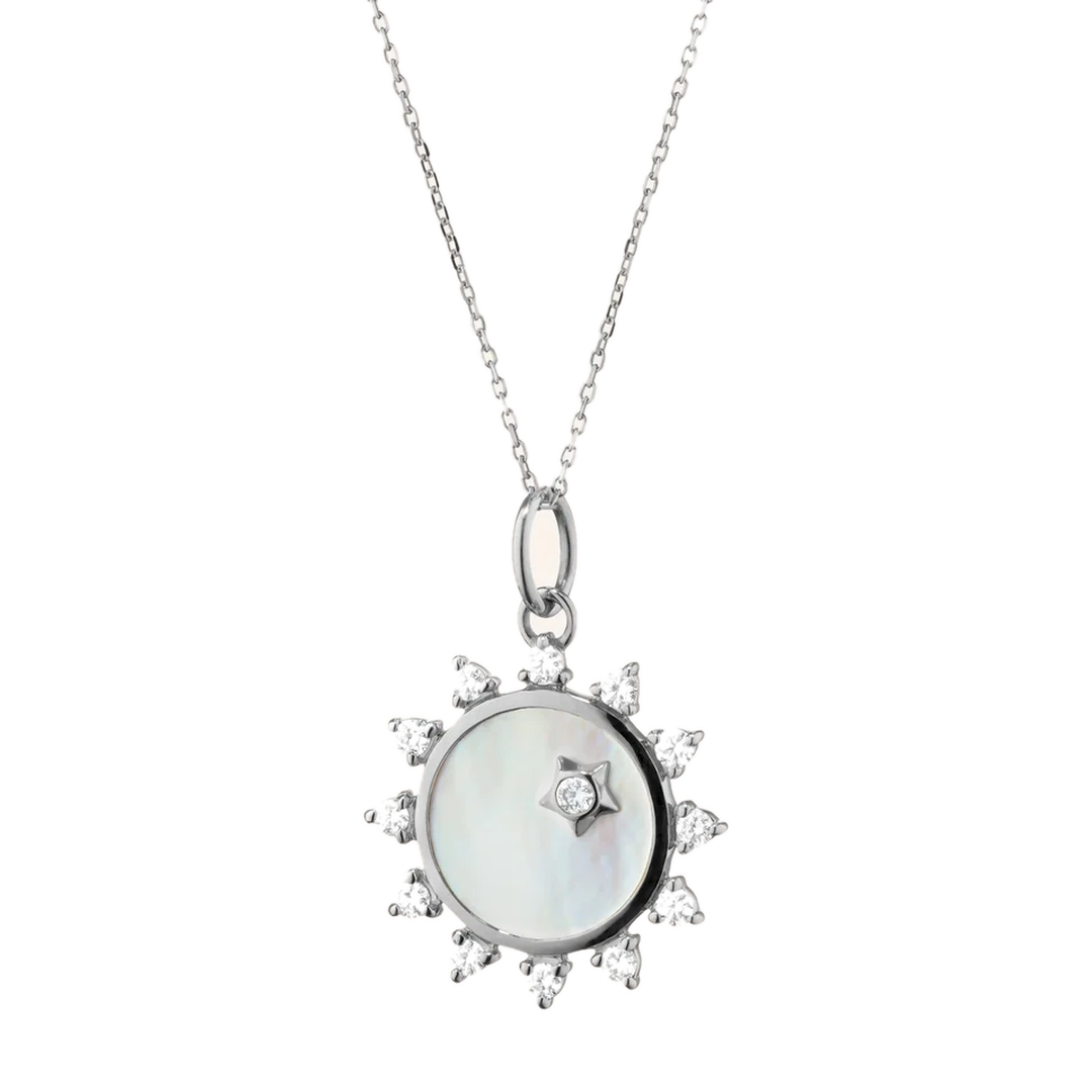 "Happiness" Sun Sterling Silver Necklace with White Sapphires by Monica Rich Kosann