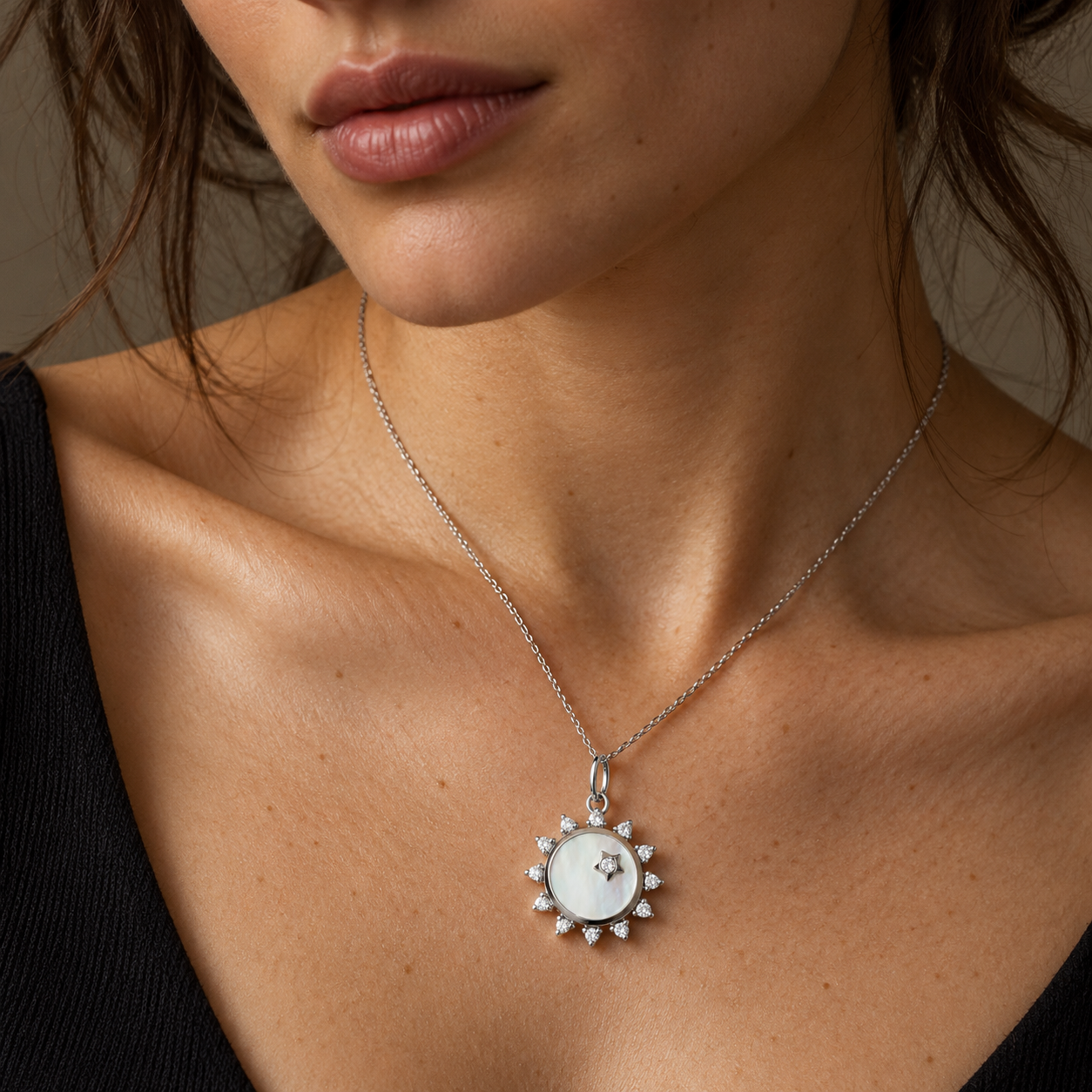 "Happiness" Sun Sterling Silver Necklace with White Sapphires by Monica Rich Kosann