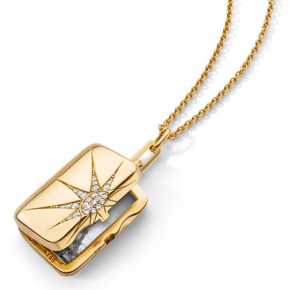 Rectangular Sun and Star Locket with Diamonds by Monica Rich Kosann