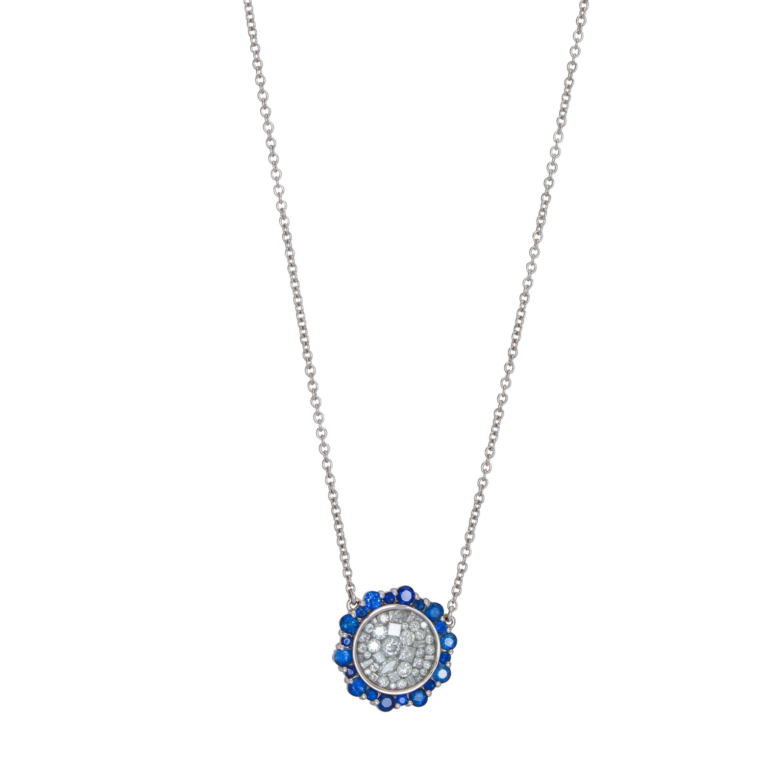 Sapphire and White Diamond Cosmos Necklace in 18k