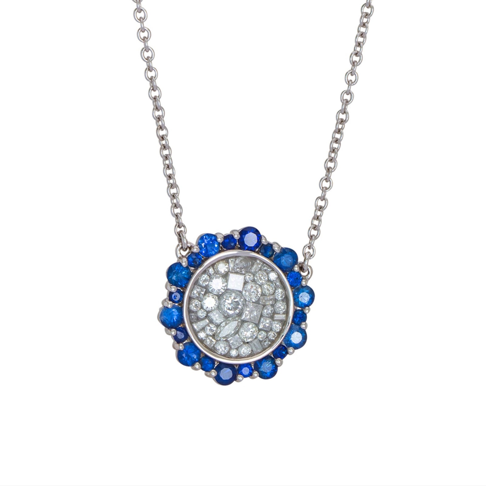 Sapphire and White Diamond Cosmos Necklace in 18k