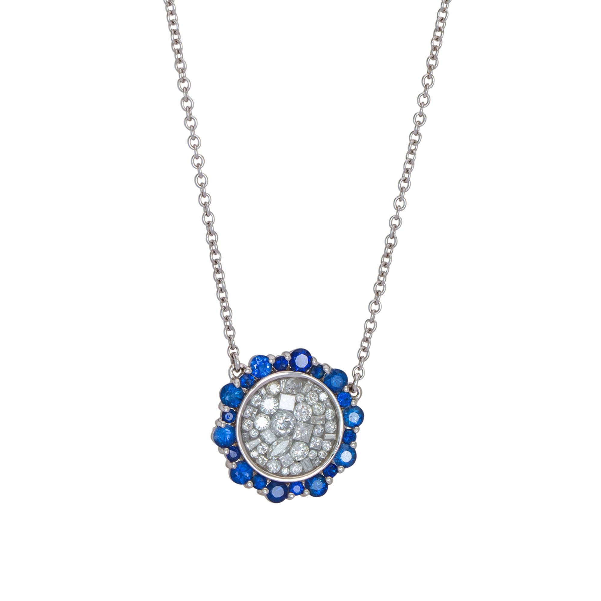-Sapphire and White Diamond Cosmos Necklace in 18k