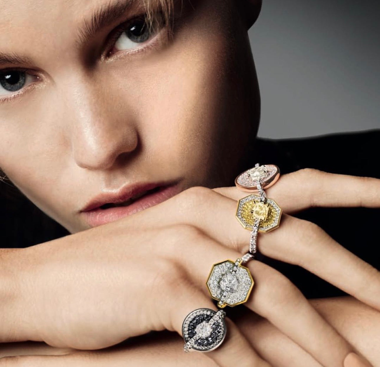 Border Black Opus Diammond Ring by Pleve available at Talisman Collection Fine Jewelers in El Dorado Hills, CA and online. Specs: 1.75 cttw white & color enhanced diamonds, 18k white gold.