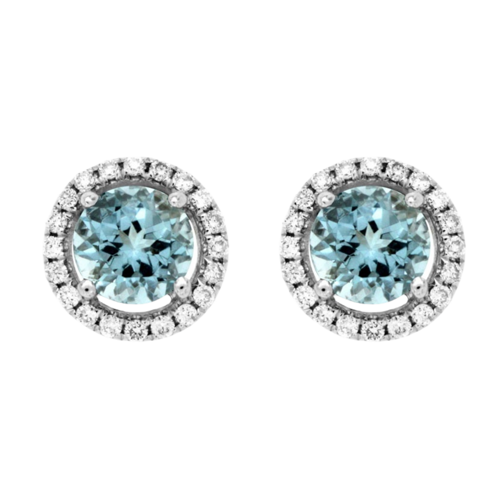 Aquamarine and Diamond Stud Earrings in 14k White Gold