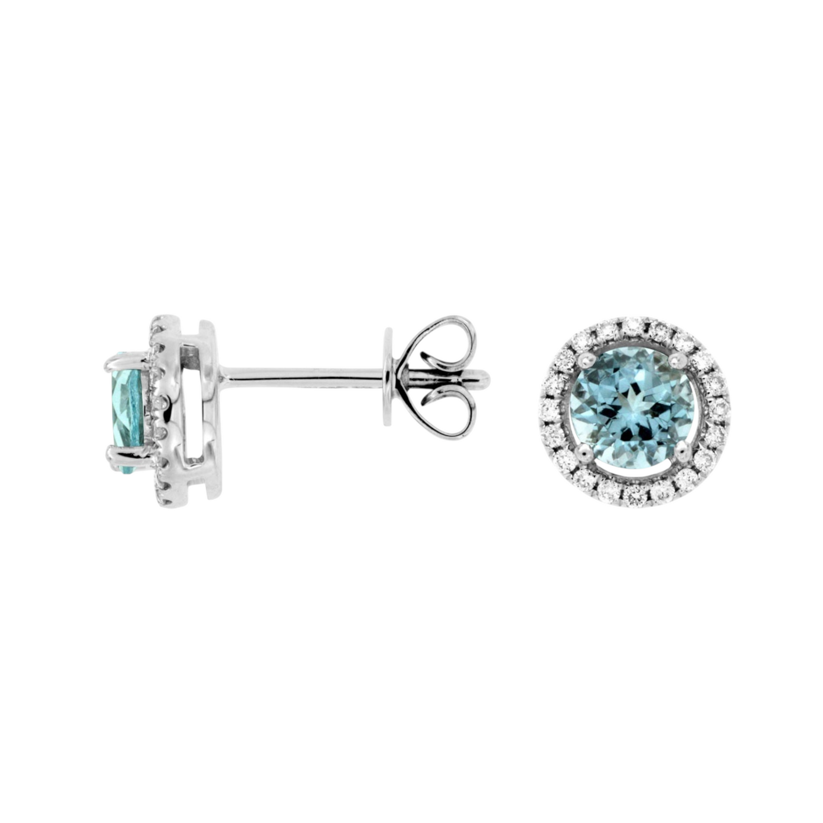 Aquamarine and Diamond Stud Earrings in 14k White Gold