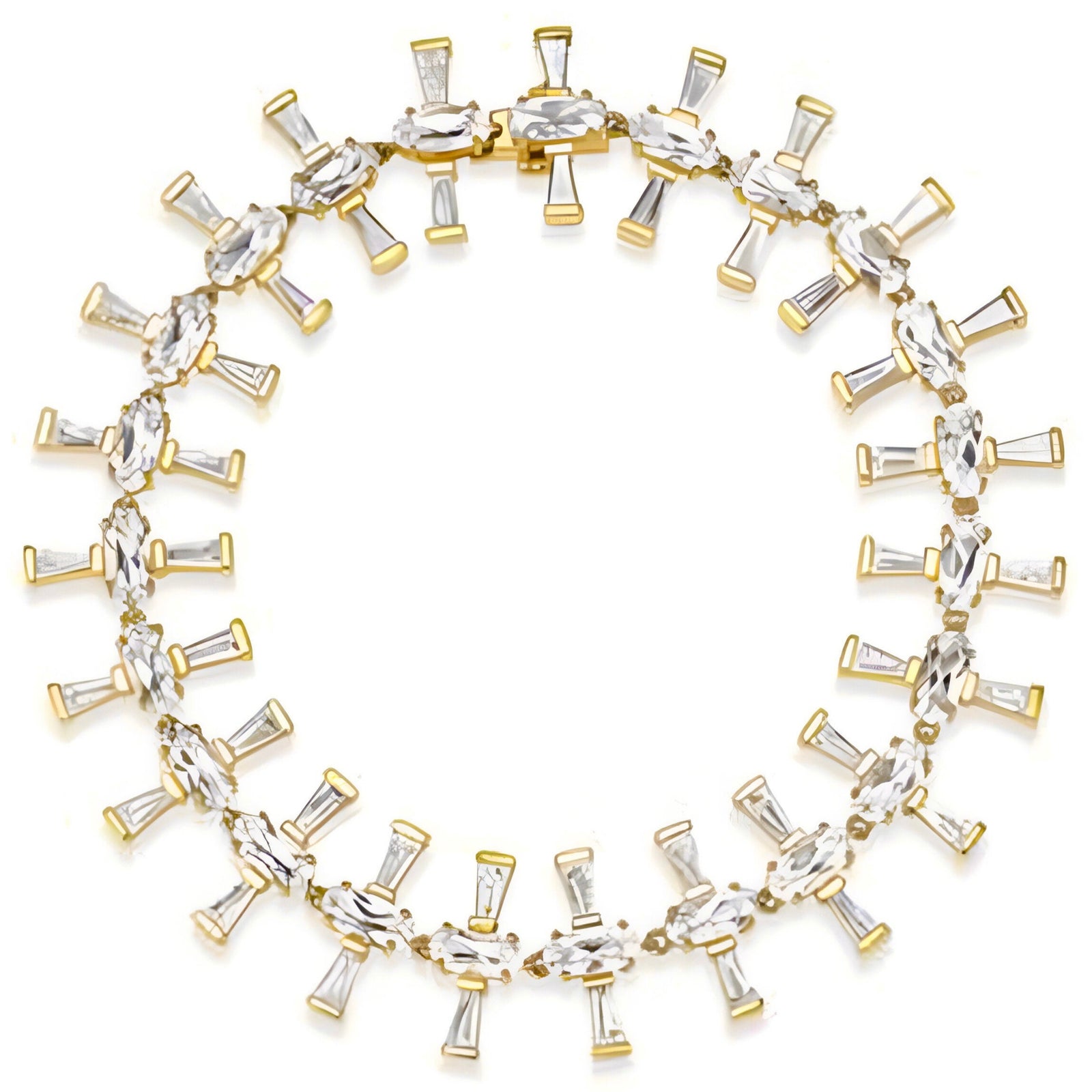 Supernova Diamond Sapphire Tennis Bracelet by Meredith Young, available at Talisman Collection Fine Jewelers in El Dorado Hills, CA and online. The Supernova Diamond Sapphire Tennis Bracelet stands as a shining example of elegance. Crafted in radiant 18k yellow gold, this exquisite piece features a breathtaking 11.5 cts of oval-cut white sapphires, gracefully flanked by 2.6 cts of tapered diamond baguettes. Inspired by celestial beauty, this bracelet is is out of the world!