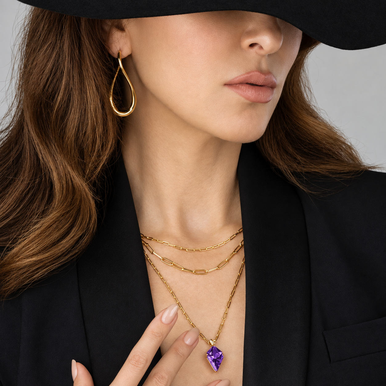 Kite-Shaped Amethyst and Diamond Necklace by Lisa Nik