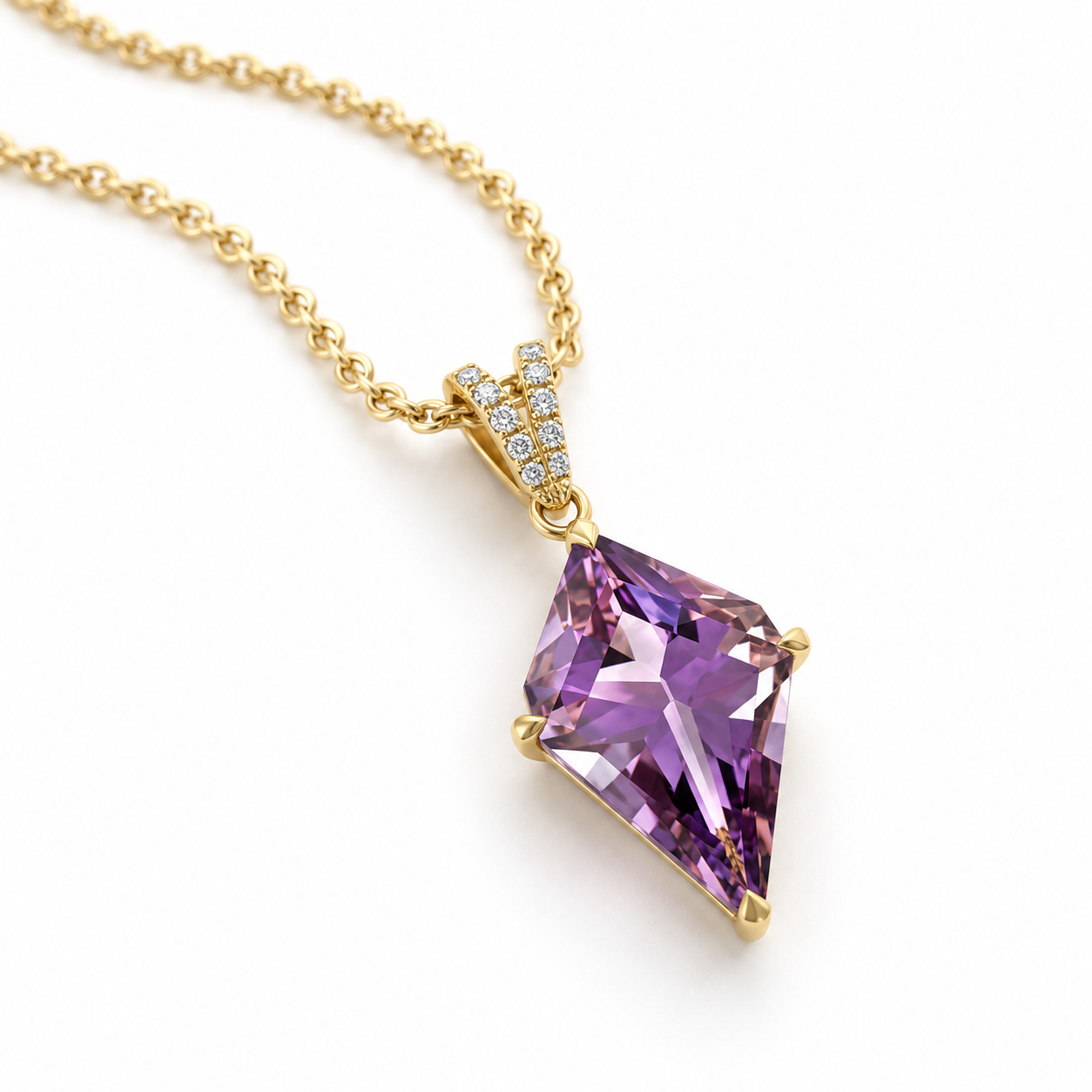 Kite-Shaped Amethyst and Diamond Necklace by Lisa Nik