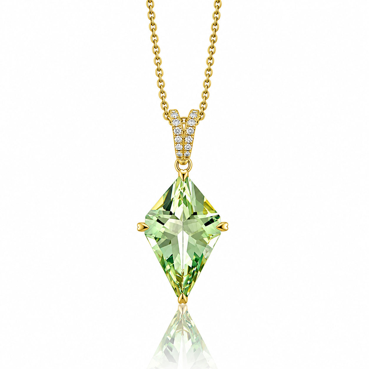 Kite-Shaped Green Quartz and Diamond Necklace by Lisa Nik