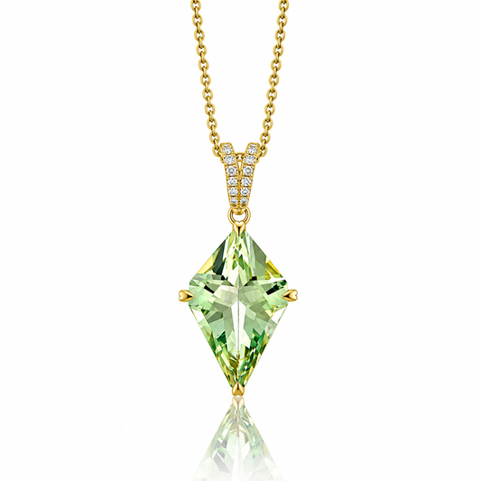 Kite-Shaped Green Quartz and Diamond Necklace by Lisa Nik