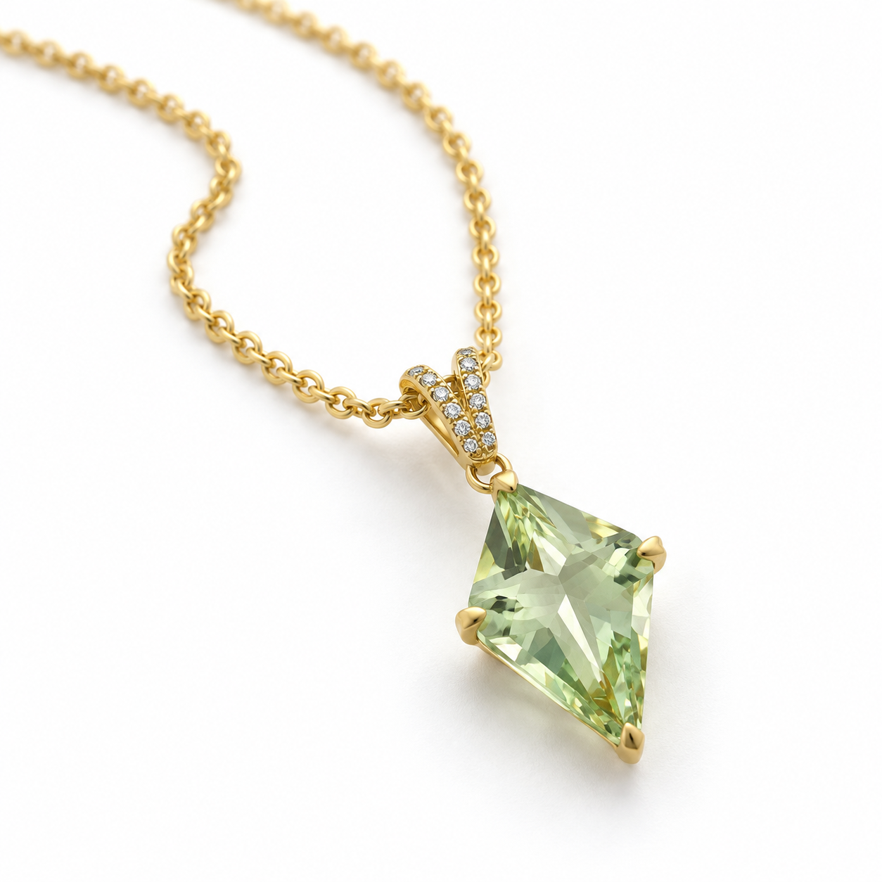 Kite-Shaped Green Quartz and Diamond Necklace by Lisa Nik