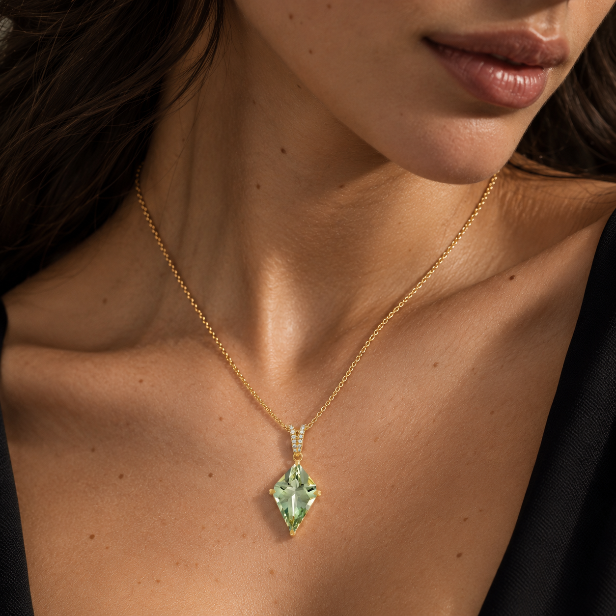 Kite-Shaped Green Quartz and Diamond Necklace by Lisa Nik