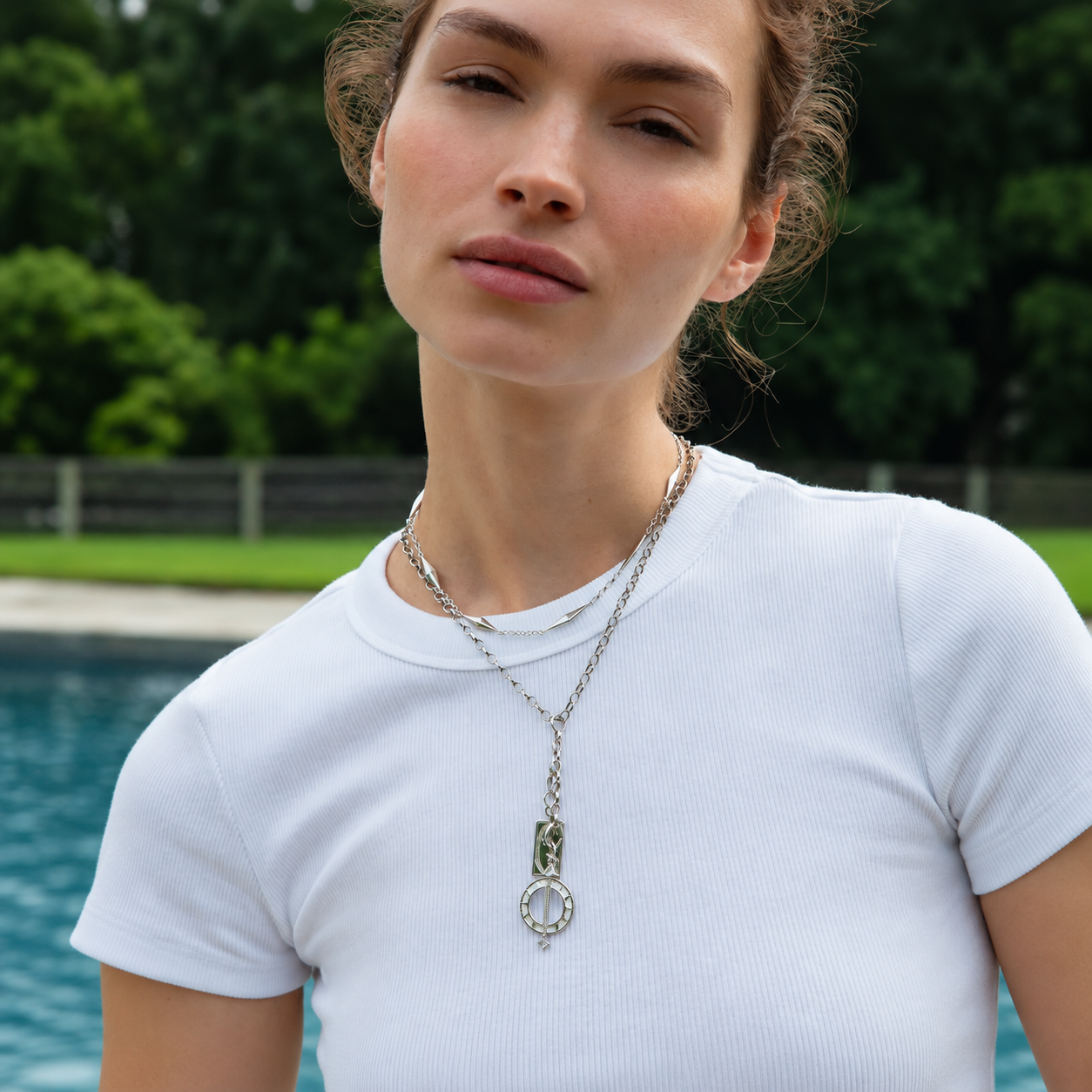 Large "Time is Precious" Necklace with Rock Crystal and White Sapphires by Monica Rich Kosann