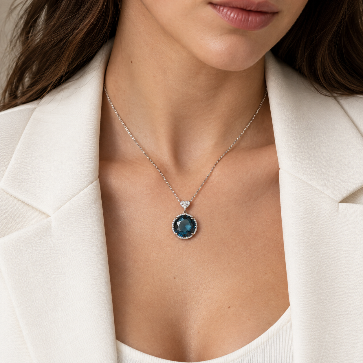 London Blue Topaz and Diamond Necklace by Lisa Nik