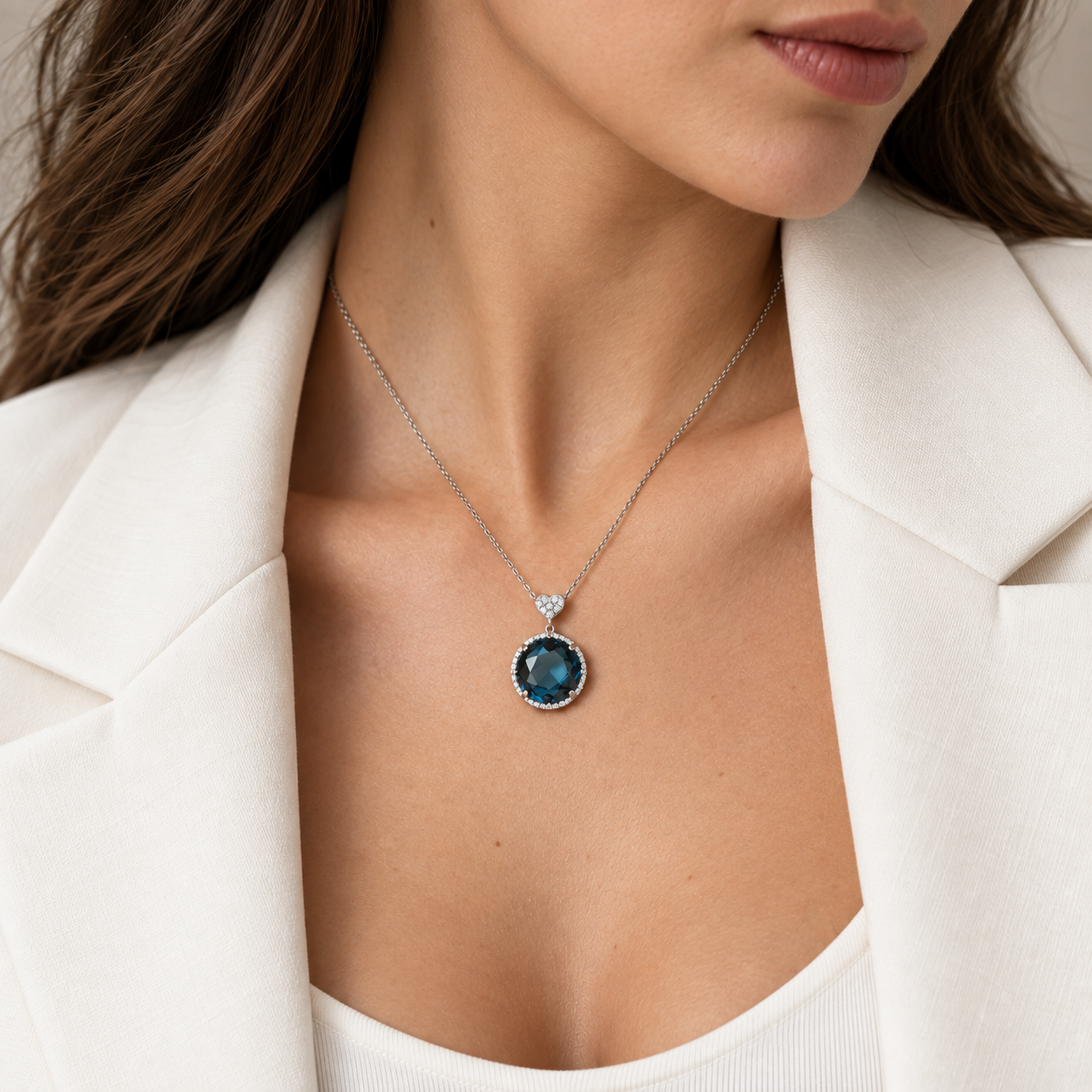 London Blue Topaz and Diamond Necklace by Lisa Nik