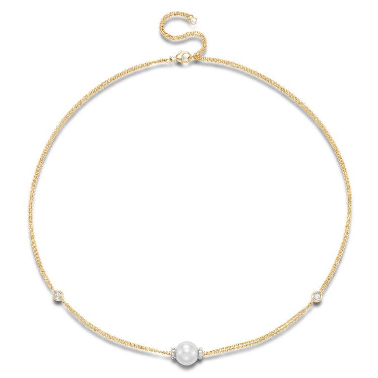 Freshwater Pearl and Diamond Necklace by Mastoloni available at Talisman Collection Fine Jewelers in El Dorado Hills, CA and online. A beautiful freshwater pearl is the focal point of this 18k yellow gold necklace, paired with the subtle sparkle of 24 diamonds totaling 0.22 cts. The white pearl, measuring 9.5–10mm, adds a natural luster, while the 18" chain offers a classic length that suits any style. This piece brings a touch of effortless charm, perfect for both everyday wear and special moments. 