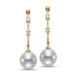 Tre Diamond & Pearl Hoop Earrings by Mastoloni available at Talisman Collection Fine Jewelers in El Dorado Hills, CA and online. Experience true luxury with the Tre Diamond & Pearl Hoop Earrings by Mastoloni. Crafted with 18K yellow gold, these hoops feature three dazzling diamonds totaling .20 cts and stunning 9-9.5mm freshwater pearls. A design that will never fade, these earrings are a must-have for those who value style and sophistication.