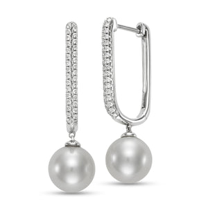 Pave Diamond & Pearl Hoop Earrings by Mastoloni available at Talisman Collection Fine Jewelers in El Dorado Hills, CA and online. Expertly crafted with .27 carats of pavé diamonds set in 18 karat white gold, these earrings are made even more elegant by the addition of 9-9.5 mm freshwater pearls. A stunning combination of precious materials that come together in these classic hoops. 