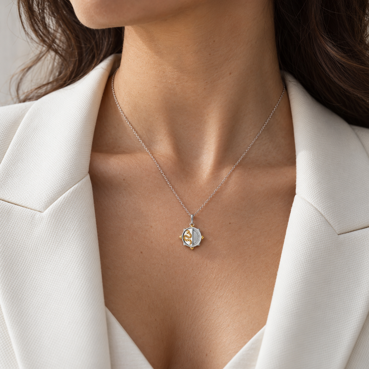 Mini "Never Fear" Two-Tone Snake Necklace by Monica Rich Kosann