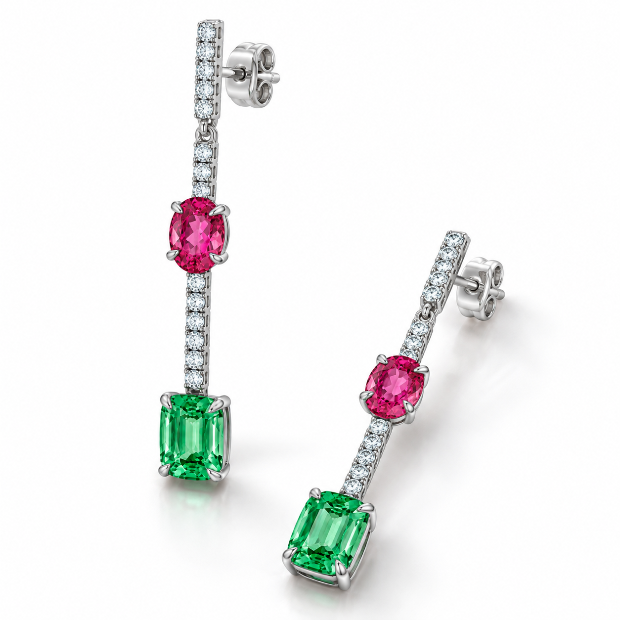 Mint and Pink Tourmaline Drop Earrings with Diamonds by Lisa Nik