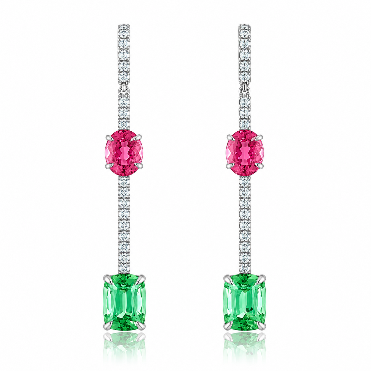 Mint and Pink Tourmaline Drop Earrings with Diamonds by Lisa Nik