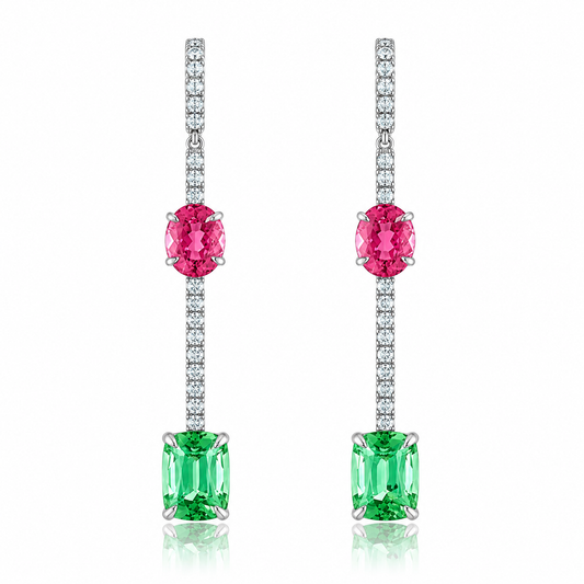 Mint and Pink Tourmaline Drop Earrings with Diamonds by Lisa Nik