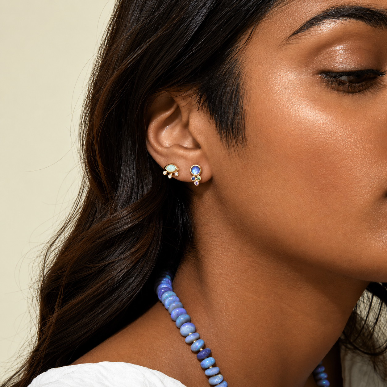 Moonstone Trio Charm Earrings by Mined + Found