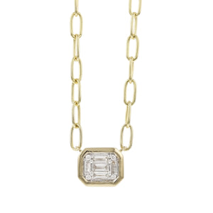 Modern Bezel Baguette Diamond Necklace