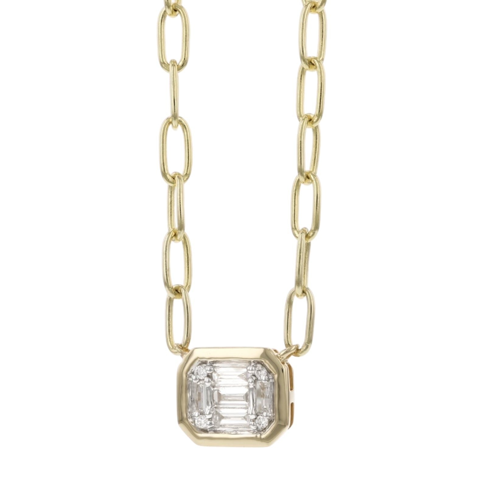 Modern Bezel Baguette Diamond Necklace
