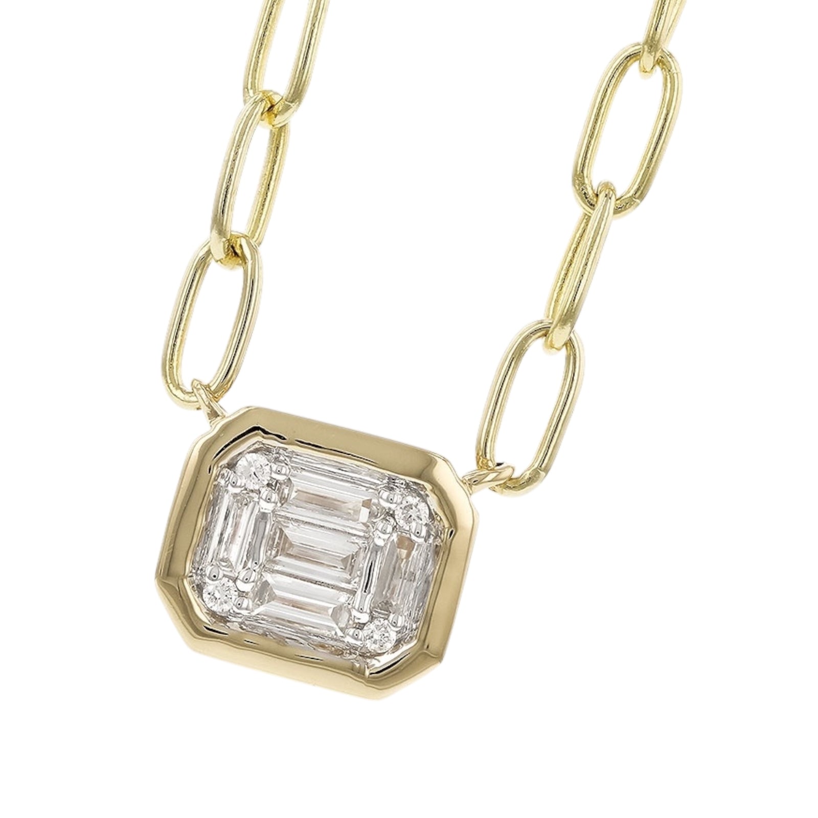 Modern Bezel Baguette Diamond Necklace