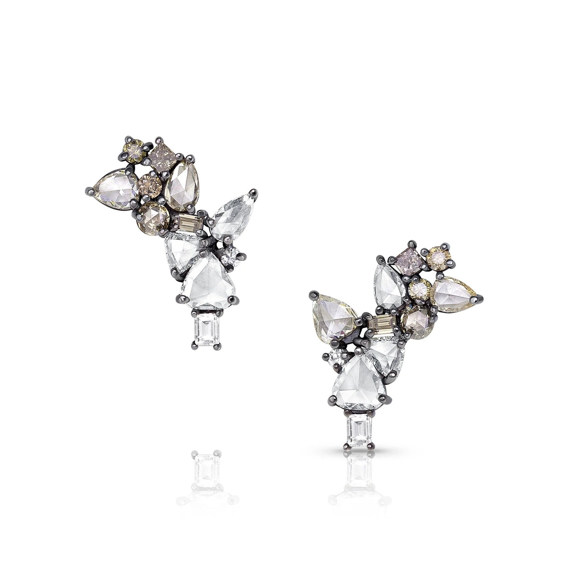 Nude Diamond Climber Earrings by Meredith Young available at Talisman Collection Fine Jewelers in El Dorado Hills, CA and online. Simultaneously geometric and the organic, these earrings feature 3.9 ct of ombré diamonds in a cluster of shapes that ascend up the ear. The spectrum of white, champagne and cognac diamonds set in 18k white gold, gives these petite earrings a bit of edge. Whether you wear them for a special occasion or every day you will assuredly love wearing them!