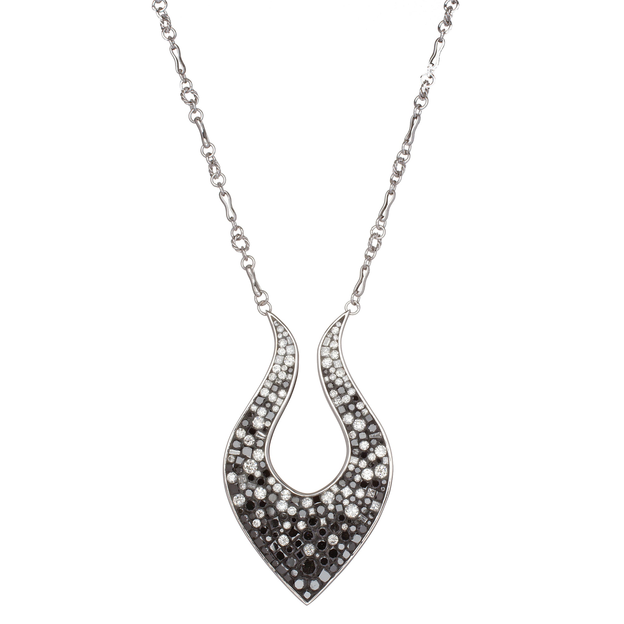 -Black and White Ombre Diamond Harp Necklace