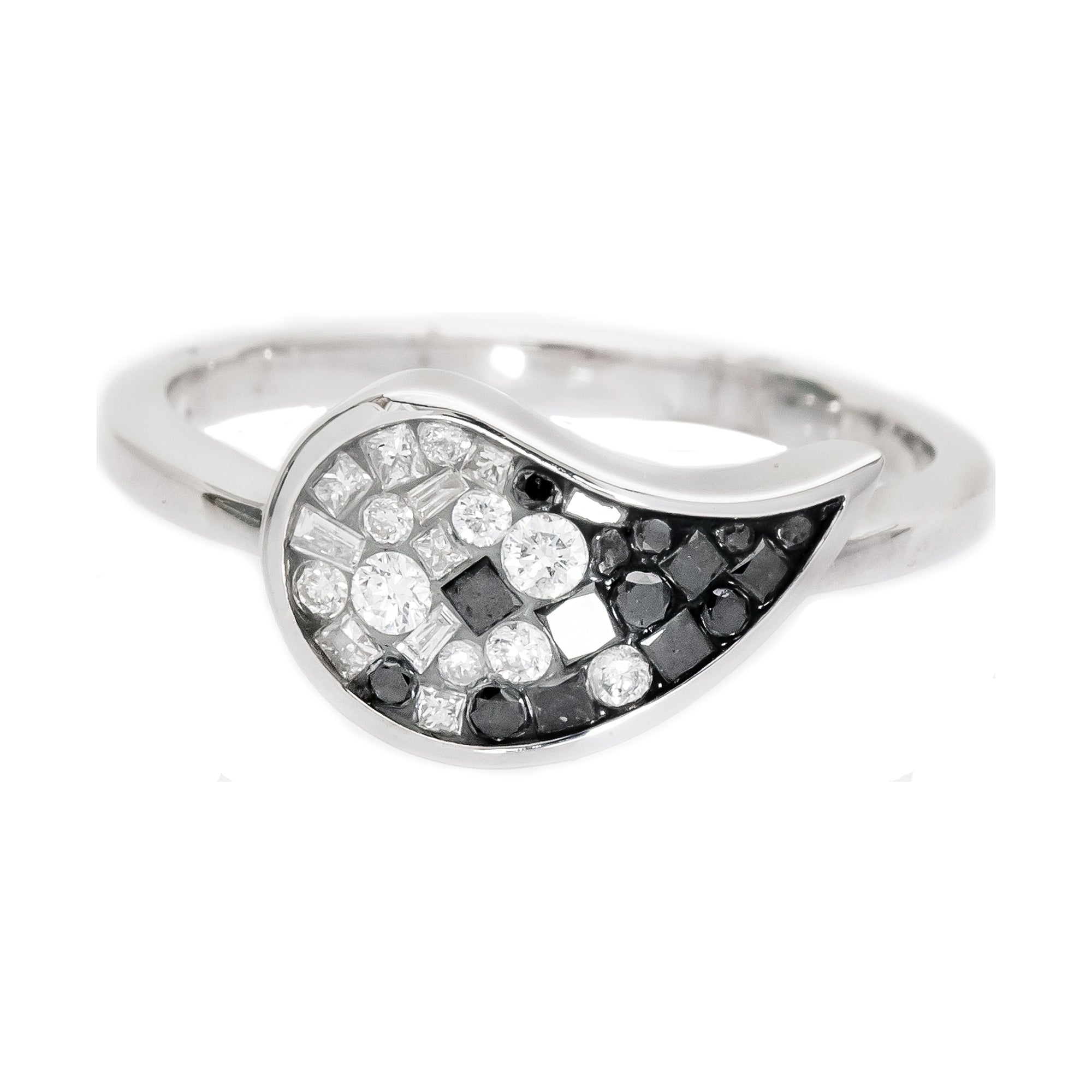 Black Ombre Paisley Diamond Ring by Pleve available at Talisman Collection Fine Jewelers in El Dorado Hills, CA and online. Specs: 18k wg dia & color enhanced dia .45 cttw. 