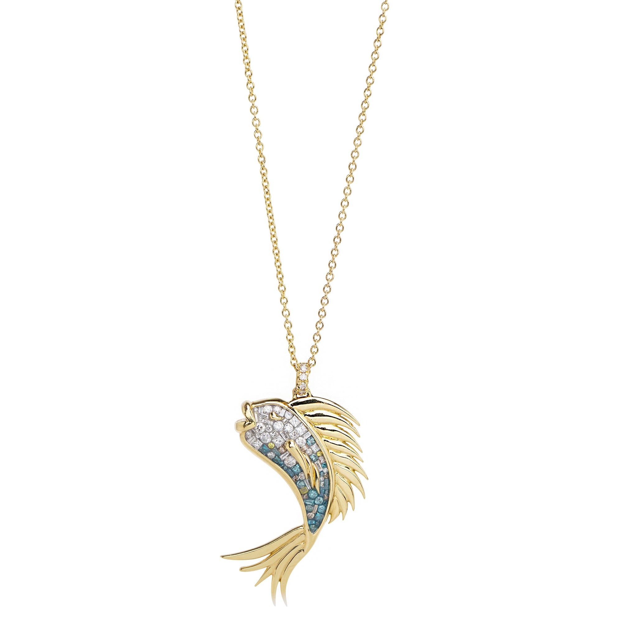-Marine Ombre Diamond Fish Necklace