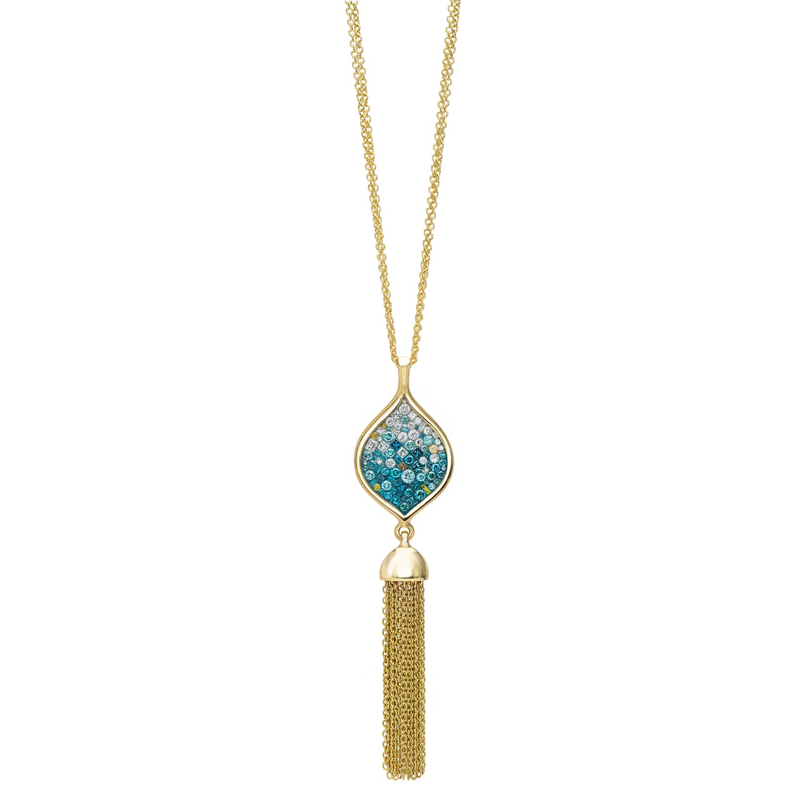 Marine Ombre Diamond Genie Bottle Fringe Necklace