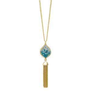 -Marine Ombre Diamond Genie Bottle Fringe Necklace