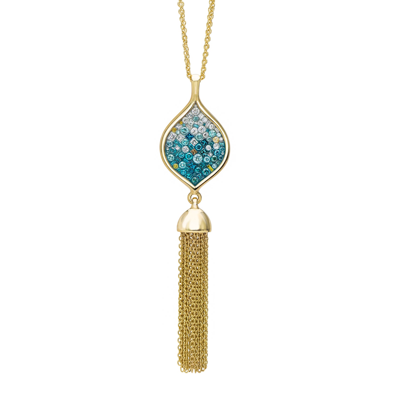 Marine Ombre Diamond Genie Bottle Fringe Necklace