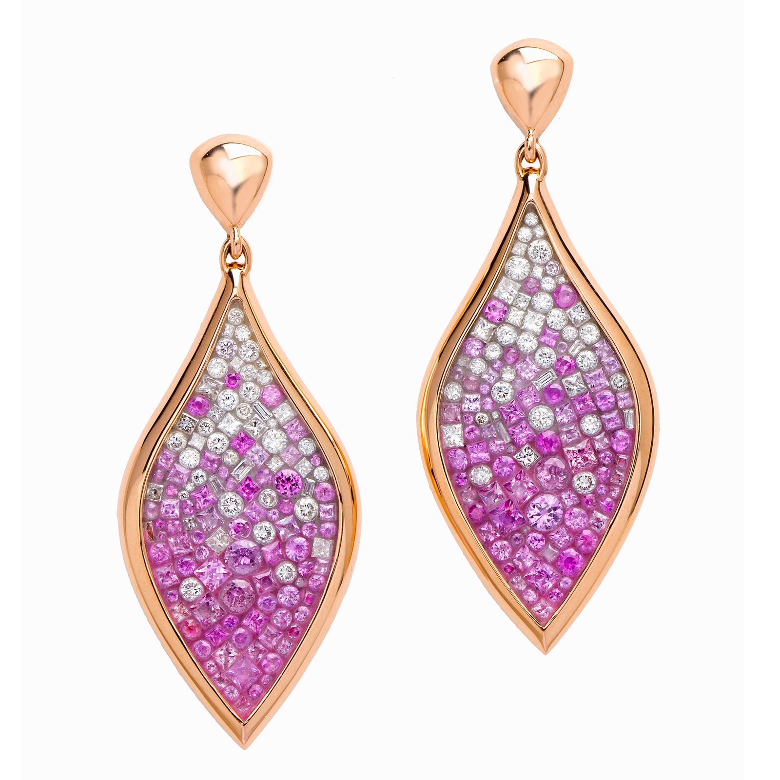 Ombre Pink Sapphire Genie Bottle Drop Earrings