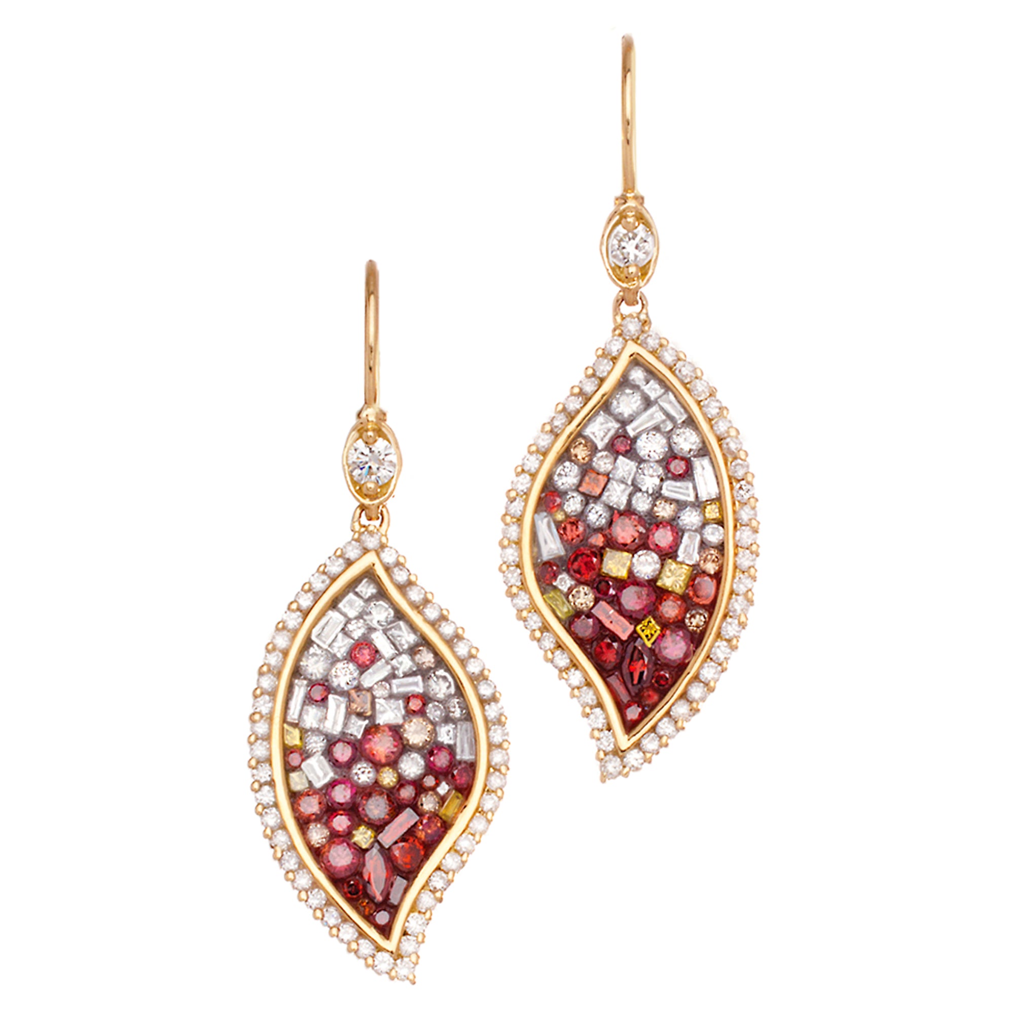 -Raspberry and White Ombre Diamond Flame Earrings